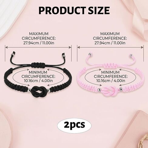 2pcs Father Daughter Bracelet Set, Father's Day Bracelet with Card for Father and Daughter, Adjustable Sizes for Comfortable Wear, Black and Pink in Kuwait