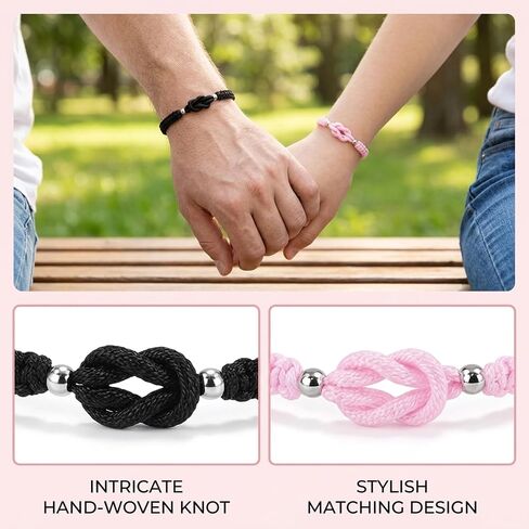 2pcs Father Daughter Bracelet Set, Father's Day Bracelet with Card for Father and Daughter, Adjustable Sizes for Comfortable Wear, Black and Pink in Kuwait
