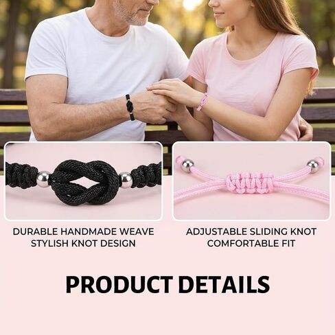 2pcs Father Daughter Bracelet Set, Father's Day Bracelet with Card for Father and Daughter, Adjustable Sizes for Comfortable Wear, Black and Pink in Kuwait