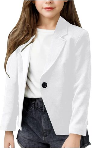 Girls Lapel Neck Blazer Jacket Kids Classic Open Front Suit Coat Long Sleeve Preppy School Sports Coat Dressy Clothes in Kuwait