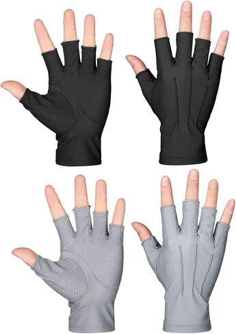 Cindeer 2 Pairs Summer Fingerless Gloves UV Sun Protection Driving Nonslip Touchscreen Half Finger Hiking Gloves for Men(Gray, Black) in Kuwait