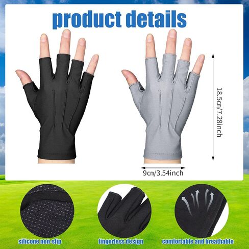 Cindeer 2 Pairs Summer Fingerless Gloves UV Sun Protection Driving Nonslip Touchscreen Half Finger Hiking Gloves for Men(Gray, Black) in Kuwait