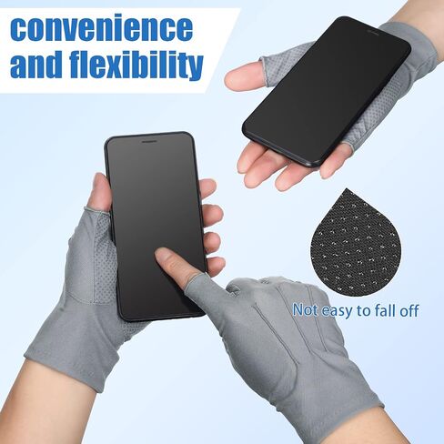 Cindeer 2 Pairs Summer Fingerless Gloves UV Sun Protection Driving Nonslip Touchscreen Half Finger Hiking Gloves for Men(Gray, Black) in Kuwait
