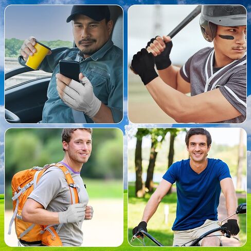 Cindeer 2 Pairs Summer Fingerless Gloves UV Sun Protection Driving Nonslip Touchscreen Half Finger Hiking Gloves for Men(Gray, Black) in Kuwait