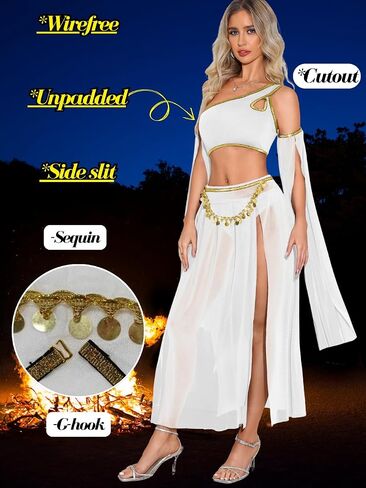 ShawGobow Womens Belly Dancer Outfit,Sheer High Slit Skirt Exotic Dancewear,Sexy 5 Piece Geine Costume Rave Halloween in Kuwait