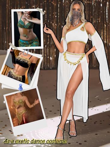 ShawGobow Womens Belly Dancer Outfit,Sheer High Slit Skirt Exotic Dancewear,Sexy 5 Piece Geine Costume Rave Halloween in Kuwait