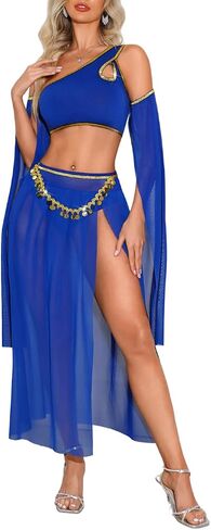 ShawGobow Womens Belly Dancer Outfit,Sheer High Slit Skirt Exotic Dancewear,Sexy 5 Piece Geine Costume Rave Halloween in Kuwait