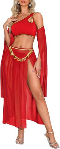 ShawGobow Womens Belly Dancer Outfit,Sheer High Slit Skirt Exotic Dancewear,Sexy 5 Piece Geine Costume Rave Halloween in Kuwait