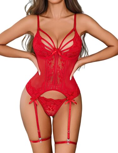 Avidlove Women Sexy Underwire Lingerie Set Lace Garter Teddy Strappy Cutout Bodysuit Sheer Mesh Exotic Nightwear in Kuwait