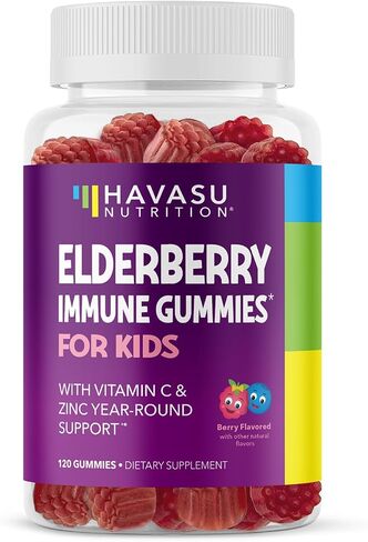 Elderberry Gummies for Kids with Zinc and Vitamin C - Immune Support Supplement for Children - 60 Count, Vegan, Berry Flavor - Convenient Daily Defense with Antioxidants and Essential Nutrients in Saudi Arabia