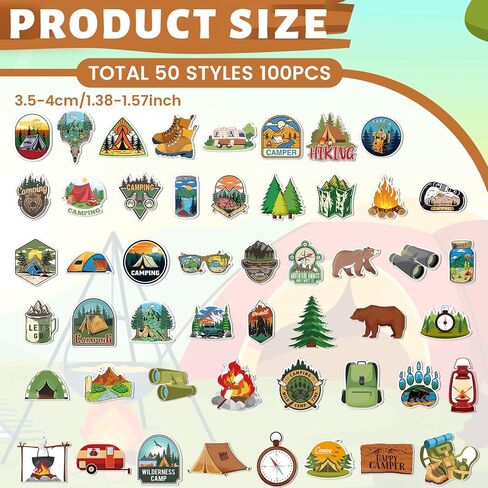 100 Pcs Camping Pins Funny Outdoors Camp Adventure Brooch Pins Lapel Pin for Camping Adventure Birthday Party Decorations Gift Hat Jacket Clothes Backpacks Decor Accessories in Kuwait
