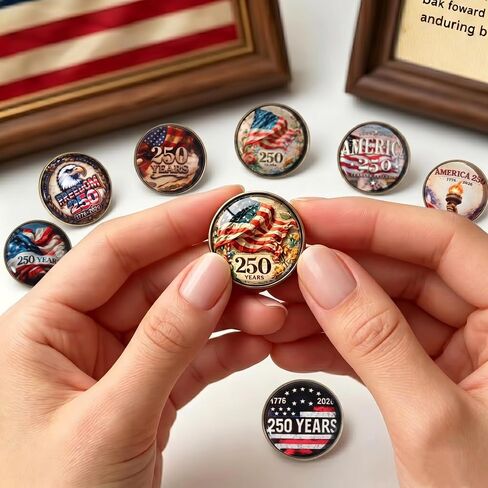 America 250 Merchandise Lapel Pins, 10/20 Pack Vintage 250th Anniversary USA Commemorative Pins 1776-2026 with Story Cards and Gift Bags, Patriotic July 4th Keepsakes for Veterans, Teachers, History Buffs and Families in Saudi Arabia