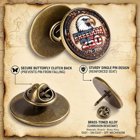 America 250 Merchandise Lapel Pins, 10/20 Pack Vintage 250th Anniversary USA Commemorative Pins 1776-2026 with Story Cards and Gift Bags, Patriotic July 4th Keepsakes for Veterans, Teachers, History Buffs and Families in Saudi Arabia