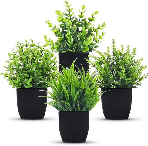 Der Rose 4 Packs Fake Plants Small Artificial Mini Faux Plants for Bathroom Home Office Shelf Black Decor Indoor in Kuwait