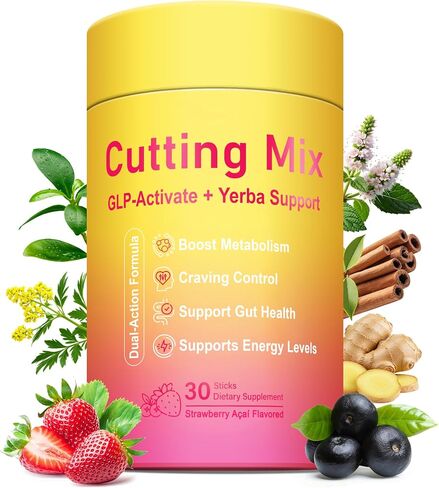 Cutting Drink Mix – GLP-1 Drink Mix with 5-HTP, Yerba Mate & Magnesium, FOS | Supports Satiety Signaling, Energy & Gut Health | Strawberry Açaí Flavor – 30 Servings in Saudi Arabia
