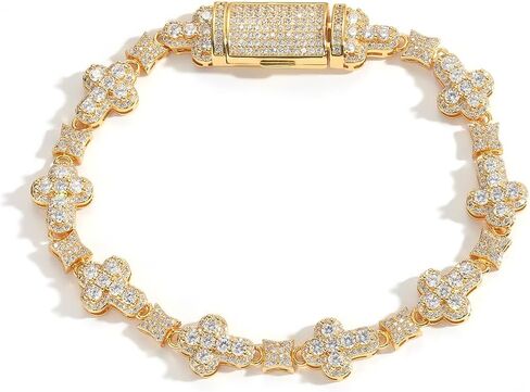 10mm Cross Flower Iced Out Bracelet, Gold Silver CZ Hip Hop Jewelry ﻿ in Kuwait