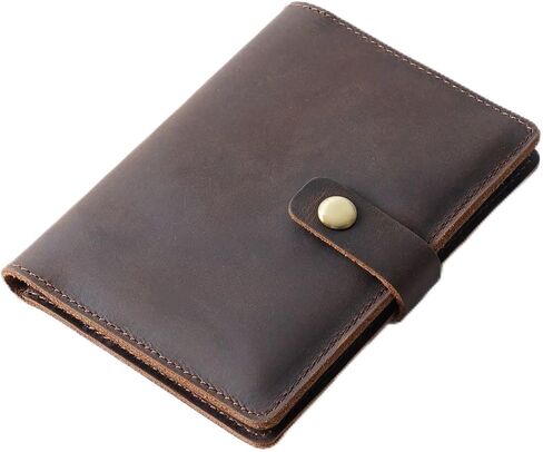 Genuine Full Grain Leather Passport Holder, Slim Bifold with Snap Button Closure, 5 Card Slots, Men's Travel Wallet (BLACK) in Kuwait