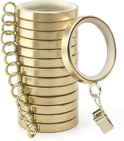 28 PCS Curtain Rings, 1-5/8 Inch Quiet Curtain Rings with Plastic Inserts with Clips Metal Drapery Ring for Curtain Rods Gold in Saudi Arabia