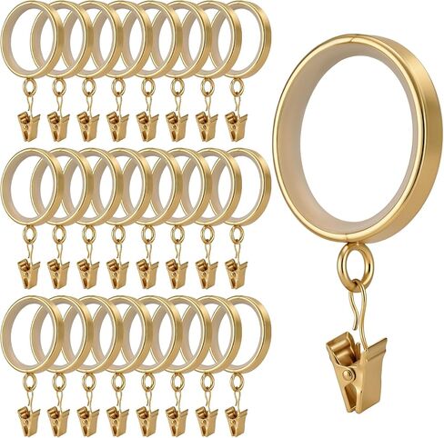 Novabright 24 Pack Luxury Curtain Rings 2 Inch Smooth Slide Curtain Rings 1-5/8 Inch Inside Diameter with Smooth, Quiet Nylon Inserts and Clips (Gold) in Kuwait