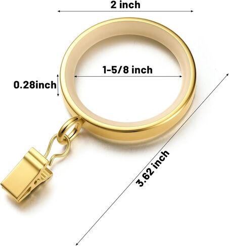 Novabright 24 Pack Luxury Curtain Rings 2 Inch Smooth Slide Curtain Rings 1-5/8 Inch Inside Diameter with Smooth, Quiet Nylon Inserts and Clips (Gold) in Kuwait