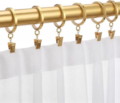 Novabright 24 Pack Luxury Curtain Rings 2 Inch Smooth Slide Curtain Rings 1-5/8 Inch Inside Diameter with Smooth, Quiet Nylon Inserts and Clips (Gold) in Kuwait