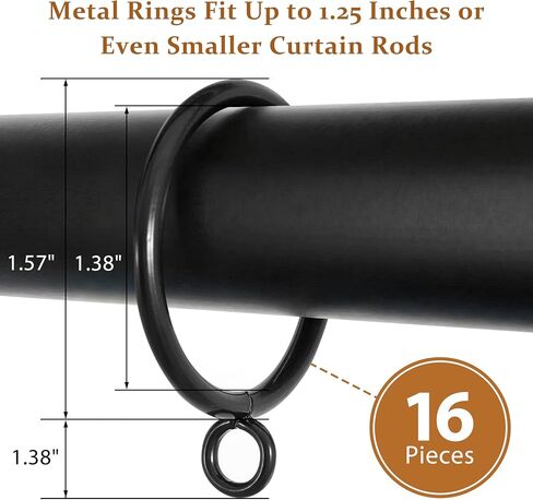 16 PCS Black Metal Curtain Rings 1.38 Inch & 16 PCS Adjustable Plastic Curtain Hooks 3.38 Inch for Pinch Pleated Curtains, Living Room Bedroom Drapes Decor for Window Burg Rods Fits Up to 1.25 in Rod in Saudi Arabia