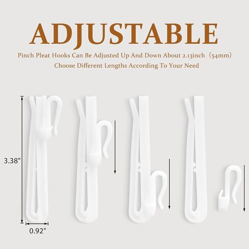 16 PCS Black Metal Curtain Rings 1.38 Inch & 16 PCS Adjustable Plastic Curtain Hooks 3.38 Inch for Pinch Pleated Curtains, Living Room Bedroom Drapes Decor for Window Burg Rods Fits Up to 1.25 in Rod in Saudi Arabia