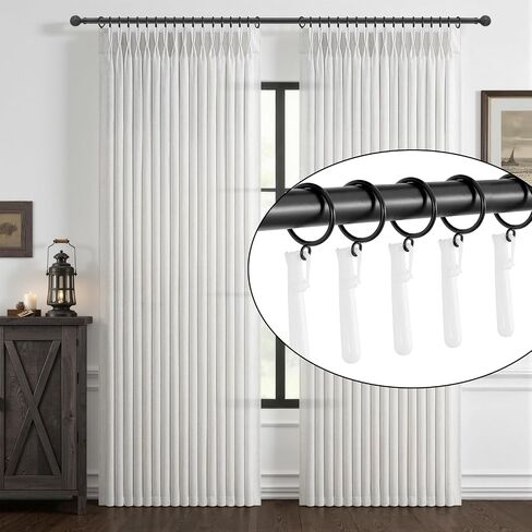 16 PCS Black Metal Curtain Rings 1.38 Inch & 16 PCS Adjustable Plastic Curtain Hooks 3.38 Inch for Pinch Pleated Curtains, Living Room Bedroom Drapes Decor for Window Burg Rods Fits Up to 1.25 in Rod in Saudi Arabia