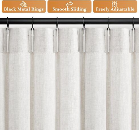 16 PCS Black Metal Curtain Rings 1.38 Inch & 16 PCS Adjustable Plastic Curtain Hooks 3.38 Inch for Pinch Pleated Curtains, Living Room Bedroom Drapes Decor for Window Burg Rods Fits Up to 1.25 in Rod in Saudi Arabia