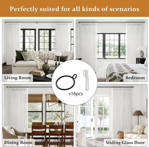 16 PCS Black Metal Curtain Rings 1.38 Inch & 16 PCS Adjustable Plastic Curtain Hooks 3.38 Inch for Pinch Pleated Curtains, Living Room Bedroom Drapes Decor for Window Burg Rods Fits Up to 1.25 in Rod in Saudi Arabia