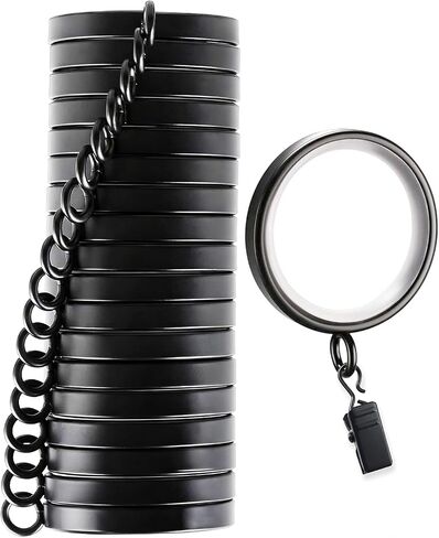 Quiet Curtain Rings with Clips,18 Pack Curtain Rings with Easy Glide Nylon Inserts, 1-5/8 Inch Inner Diameter Fits Standard 1" to 1-1/4" Curtain Rods Matte Black in Saudi Arabia