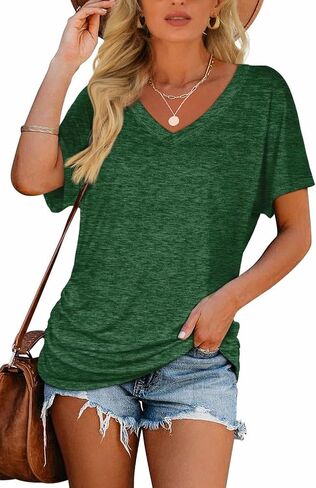 Womens Summer T-Shirts Short Sleeve V Neck Dolman Tops with Side Shirring Loose Fit Shirts Spring Fashion in Kuwait