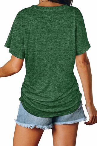 Womens Summer T-Shirts Short Sleeve V Neck Dolman Tops with Side Shirring Loose Fit Shirts Spring Fashion in Kuwait