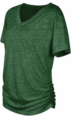 Womens Summer T-Shirts Short Sleeve V Neck Dolman Tops with Side Shirring Loose Fit Shirts Spring Fashion in Kuwait