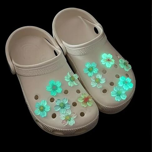 12pcs Luminous Sakura Cherry Blossoms Flower Shoe Charms for Shoes, DIY Glow in Dark Sandals Slipper Decoration Accessories Buckle Pins for Girls Favor Gifts in Saudi Arabia