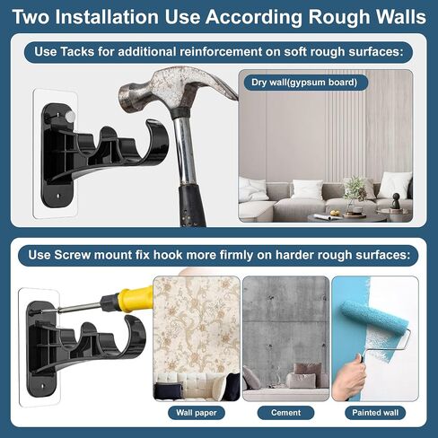 Double Curtain Rod Brackets No Drill, (4-Pack) Black Adhesive Curtain Rod Holders for Wall, Heavy Duty Dual Curtain Hooks Wall Mounted Supports 1 to 1.2'' Drapery Poles for Living Room Bedroom in Saudi Arabia