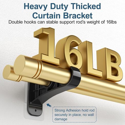 Double Curtain Rod Brackets No Drill, (4-Pack) Black Adhesive Curtain Rod Holders for Wall, Heavy Duty Dual Curtain Hooks Wall Mounted Supports 1 to 1.2'' Drapery Poles for Living Room Bedroom in Saudi Arabia