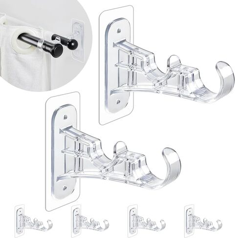 Double Curtain Rod Brackets No Drill, (4-Pack) Black Adhesive Curtain Rod Holders for Wall, Heavy Duty Dual Curtain Hooks Wall Mounted Supports 1 to 1.2'' Drapery Poles for Living Room Bedroom in Saudi Arabia