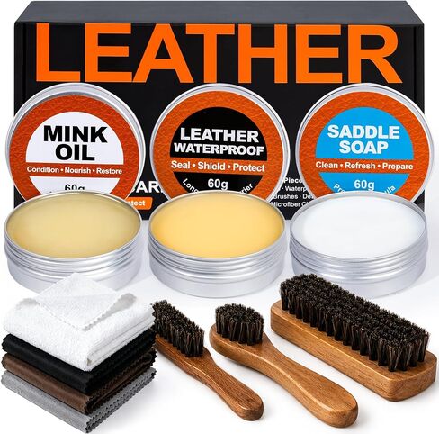 GleamGlee Leather Boot Care Kit, Leather Cleaner & Conditioner with Saddle Soap, Mink Oil, Waterproofing Wax, Horsehair Brushes & Cloths for Cowboy Boots, Work Boots, Shoes & Tack, 10 PCS in Saudi Arabia