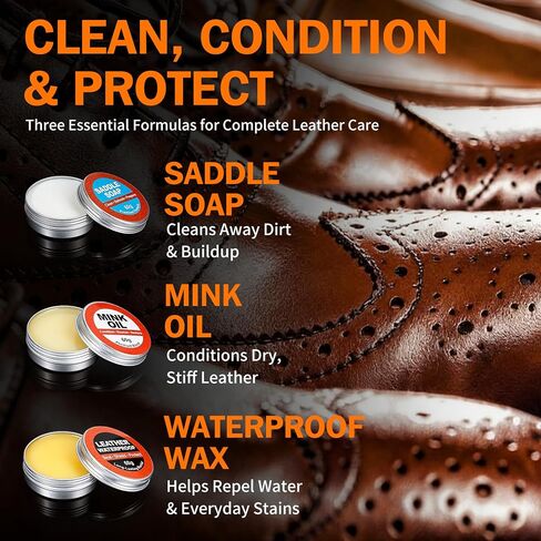 GleamGlee Leather Boot Care Kit, Leather Cleaner & Conditioner with Saddle Soap, Mink Oil, Waterproofing Wax, Horsehair Brushes & Cloths for Cowboy Boots, Work Boots, Shoes & Tack, 10 PCS in Saudi Arabia