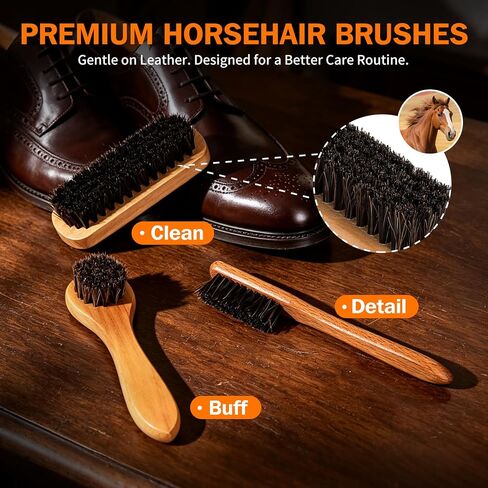 GleamGlee Leather Boot Care Kit, Leather Cleaner & Conditioner with Saddle Soap, Mink Oil, Waterproofing Wax, Horsehair Brushes & Cloths for Cowboy Boots, Work Boots, Shoes & Tack, 10 PCS in Saudi Arabia