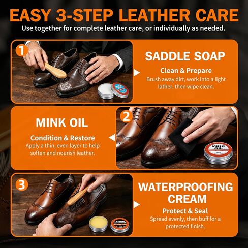 GleamGlee Leather Boot Care Kit, Leather Cleaner & Conditioner with Saddle Soap, Mink Oil, Waterproofing Wax, Horsehair Brushes & Cloths for Cowboy Boots, Work Boots, Shoes & Tack, 10 PCS in Saudi Arabia