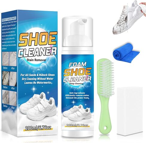 Shoe Cleaner Kit 6.76Oz, Sneaker Cleaner Foam With Brush & Towel, Deep Cleaning Formula and Shoe Cleaning Kit for Suede, Leather, Knit, Boots, Canvas, PU in Saudi Arabia