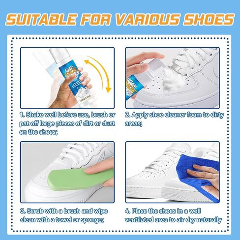 Shoe Cleaner Kit 6.76Oz, Sneaker Cleaner Foam With Brush & Towel, Deep Cleaning Formula and Shoe Cleaning Kit for Suede, Leather, Knit, Boots, Canvas, PU in Saudi Arabia