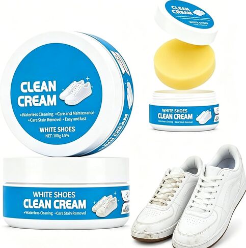 White Shoe Cleaner Cream, Multipurpose No-Wash Solid Cleaning Paste with Sponge, Removes Stains & Dirt, White Shoes Clean Cream for Leather Sneakers Soles Canvas(2Pcs) in Saudi Arabia