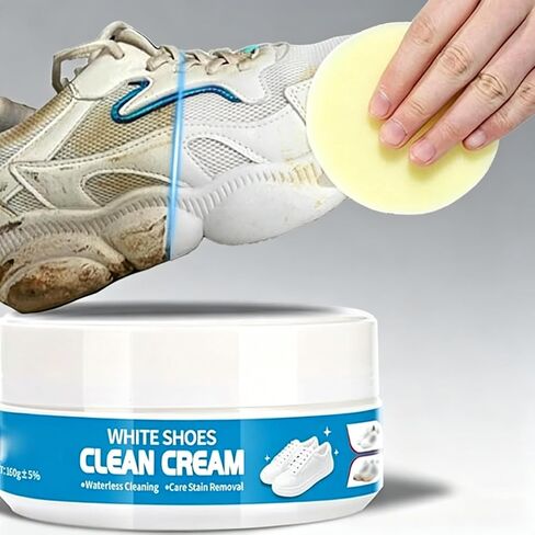 White Shoe Cleaner Cream, Multipurpose No-Wash Solid Cleaning Paste with Sponge, Removes Stains & Dirt, White Shoes Clean Cream for Leather Sneakers Soles Canvas(2Pcs) in Saudi Arabia