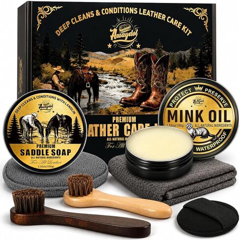 Leather Boot Care Kit – Mink Oil,Saddle Soap for Leather, Applicators & Sponge,Flannel bag – Leather Care Kit,Boot Cleaning Kit,Leather Shoe Care Kit for Cowboy Boots,Work Boots,Shoes in Saudi Arabia