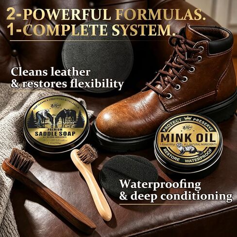 Leather Boot Care Kit – Mink Oil,Saddle Soap for Leather, Applicators & Sponge,Flannel bag – Leather Care Kit,Boot Cleaning Kit,Leather Shoe Care Kit for Cowboy Boots,Work Boots,Shoes in Saudi Arabia