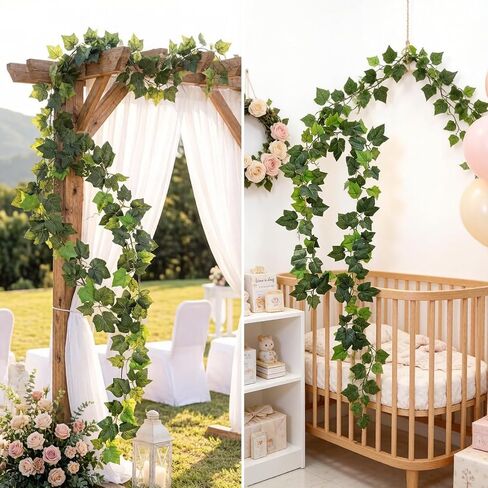 2Pack 14Ft Flame Retardant Artificial Grape Leaves Flexible Fake Green Plants Vines Ivy Garland Wreath Silk Hanging Rattan Bedroom Wedding Party Garden Wall Table Front Door Ceiling Decor (Grape) in Kuwait