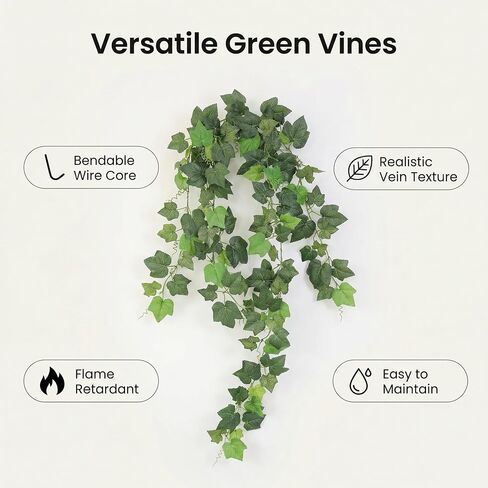 2Pack 14Ft Flame Retardant Artificial Grape Leaves Flexible Fake Green Plants Vines Ivy Garland Wreath Silk Hanging Rattan Bedroom Wedding Party Garden Wall Table Front Door Ceiling Decor (Grape) in Kuwait